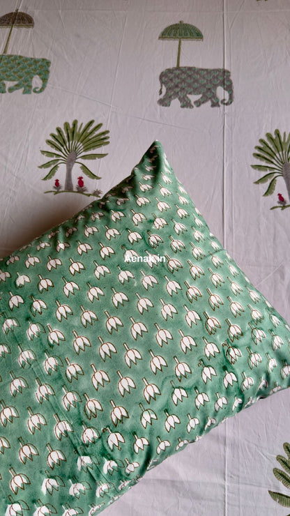Green Elephant Handblock Premium Cotton Bedsheet Set