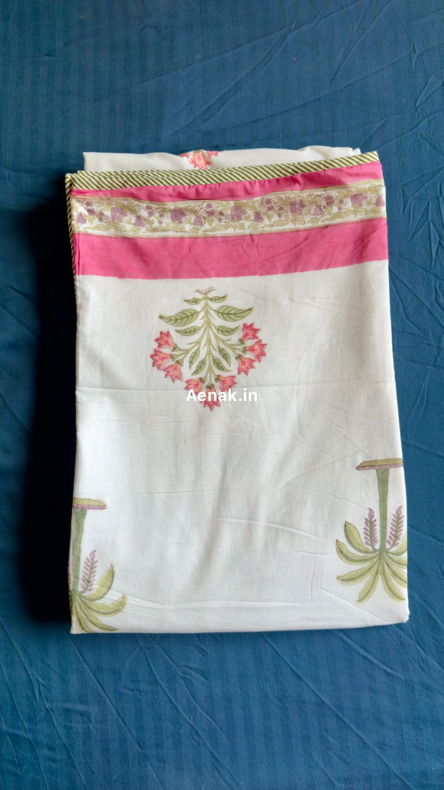 Pink Royal Palm Handblock Mulmul Cotton Reversible Dohar