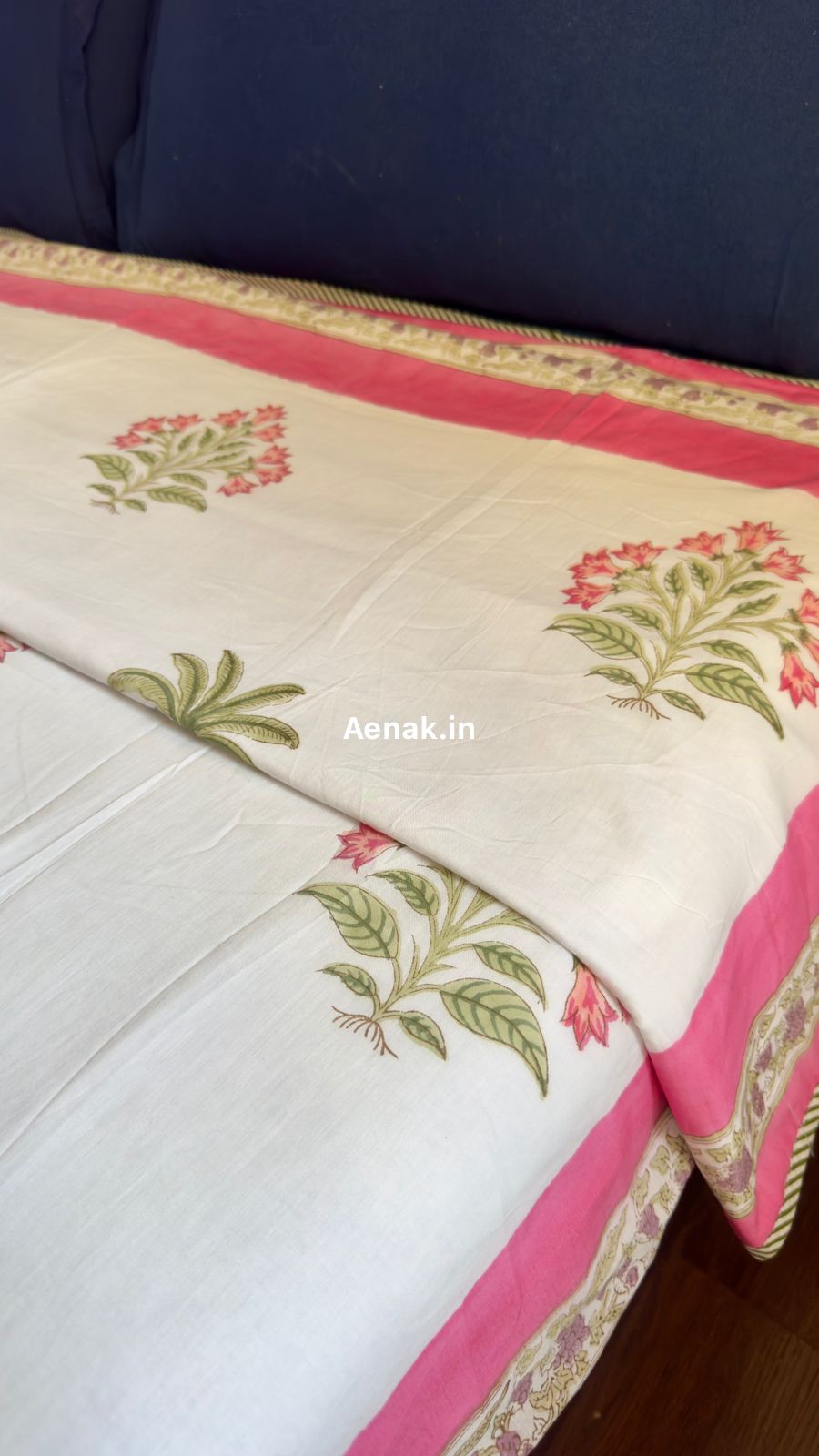 Pink Royal Palm Handblock Mulmul Cotton Reversible Dohar