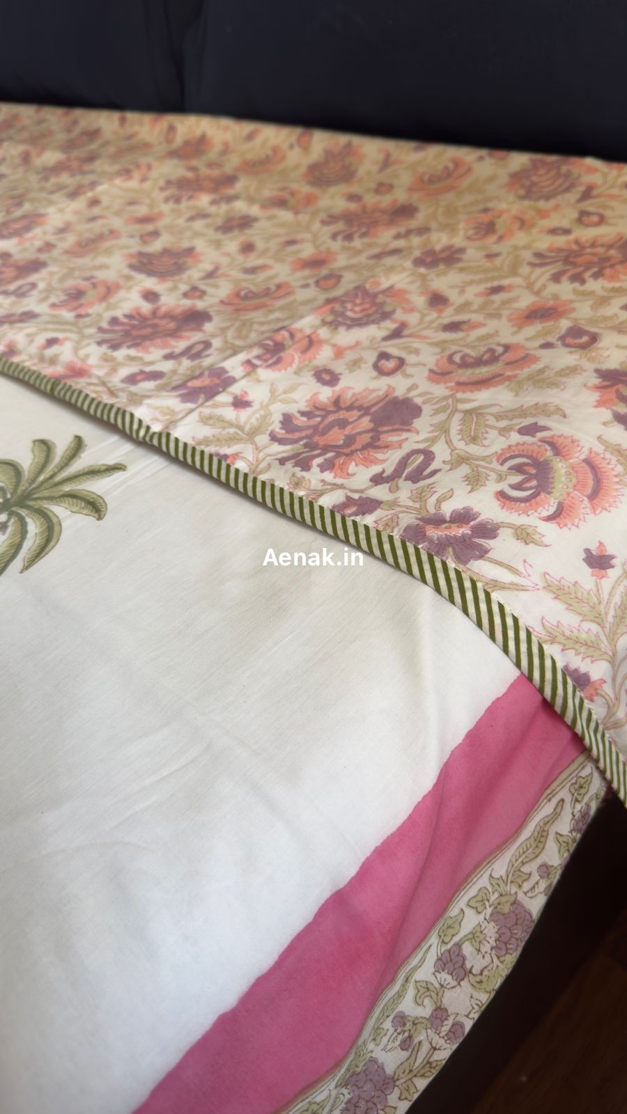 Pink Royal Palm Handblock Mulmul Cotton Reversible Dohar