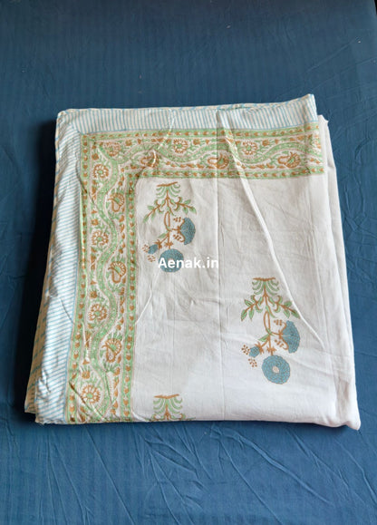 Blue Marigold Handblock Bedsheet + Dohar Combo Set