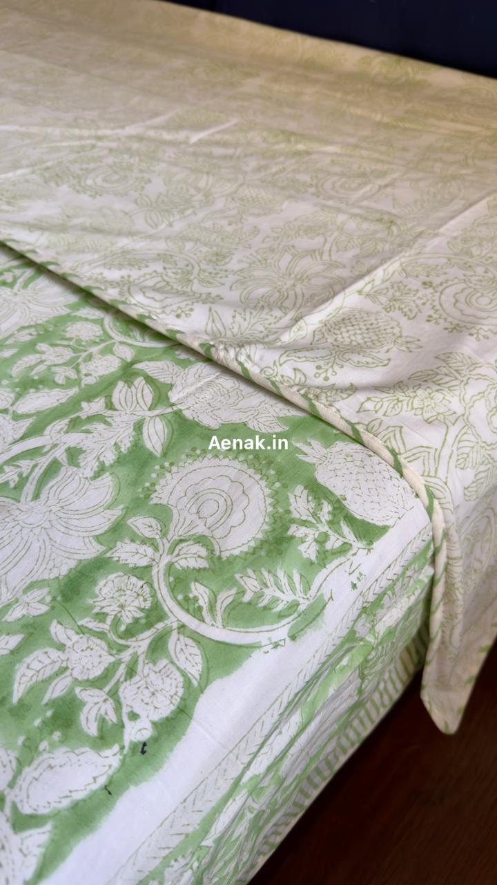 Green Garden Handblock Bedsheet + Dohar Combo Set