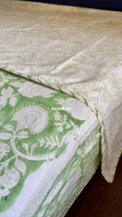 Green Garden Handblock Bedsheet + Dohar Combo Set