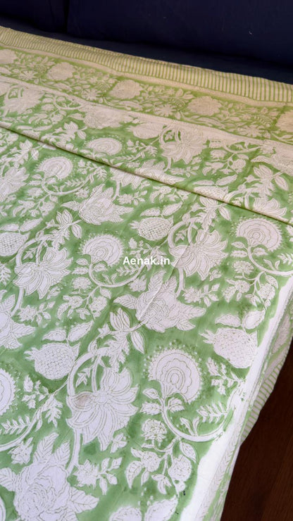 Green Garden Handblock Bedsheet + Dohar Combo Set