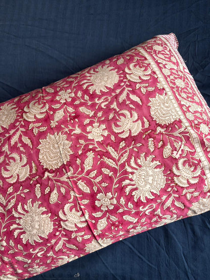 Magenta Floral Garden Handblock Printed Premium Cotton Bedsheet Set