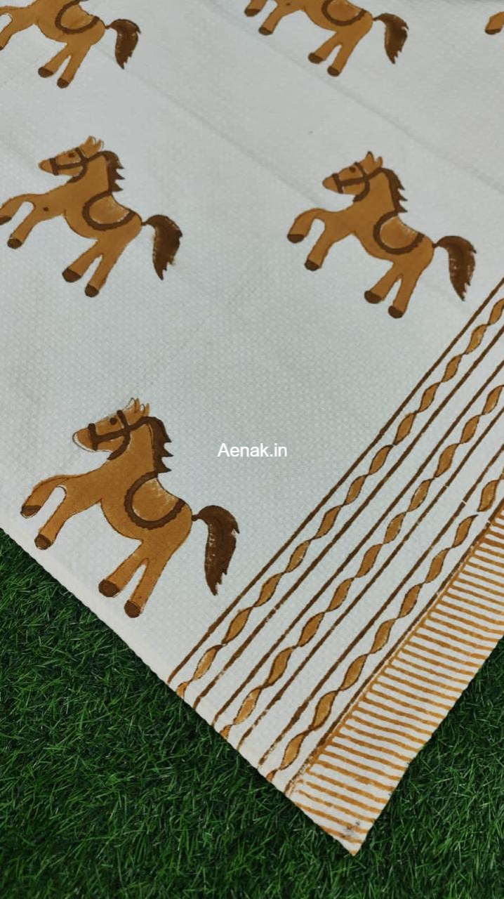 Brown Horse Handblock Waffle Cotton Bathing Towel