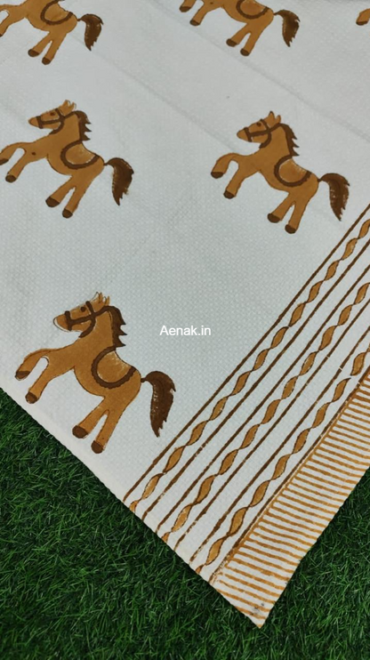 Brown Horse Handblock Waffle Cotton Bathing Towel
