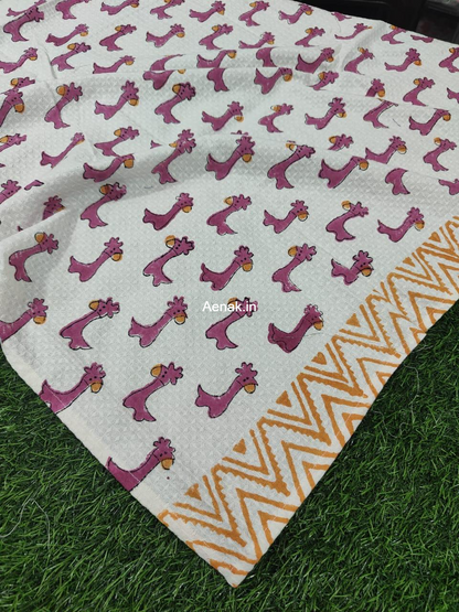 Pink Giraffe Handblock Waffle Cotton Bathing Towel