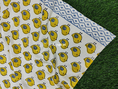 Yellow Sparrow Handblock Waffle Cotton Bathing Towel