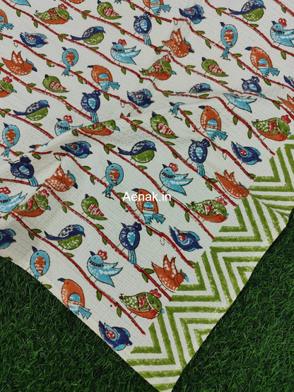 The Pakshi Handblock Waffle Cotton Bathing Towel