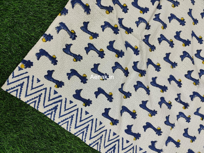 Blue Dinosaur Handblock Waffle Cotton Bathing Towel
