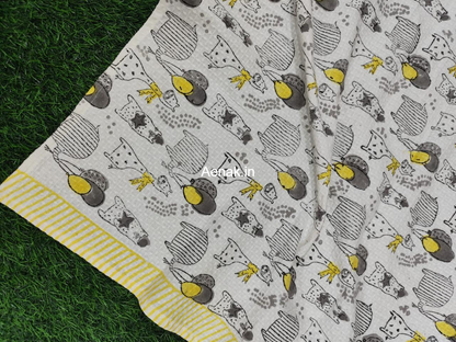 Grey Animals Handblock Waffle Cotton Bathing Towel
