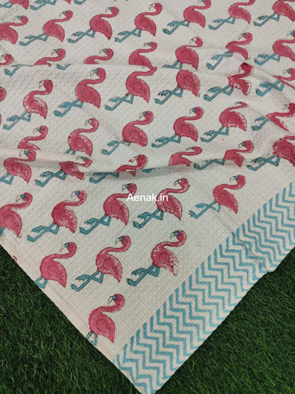 Pink Flamingo Handblock Waffle Cotton Bathing Towel