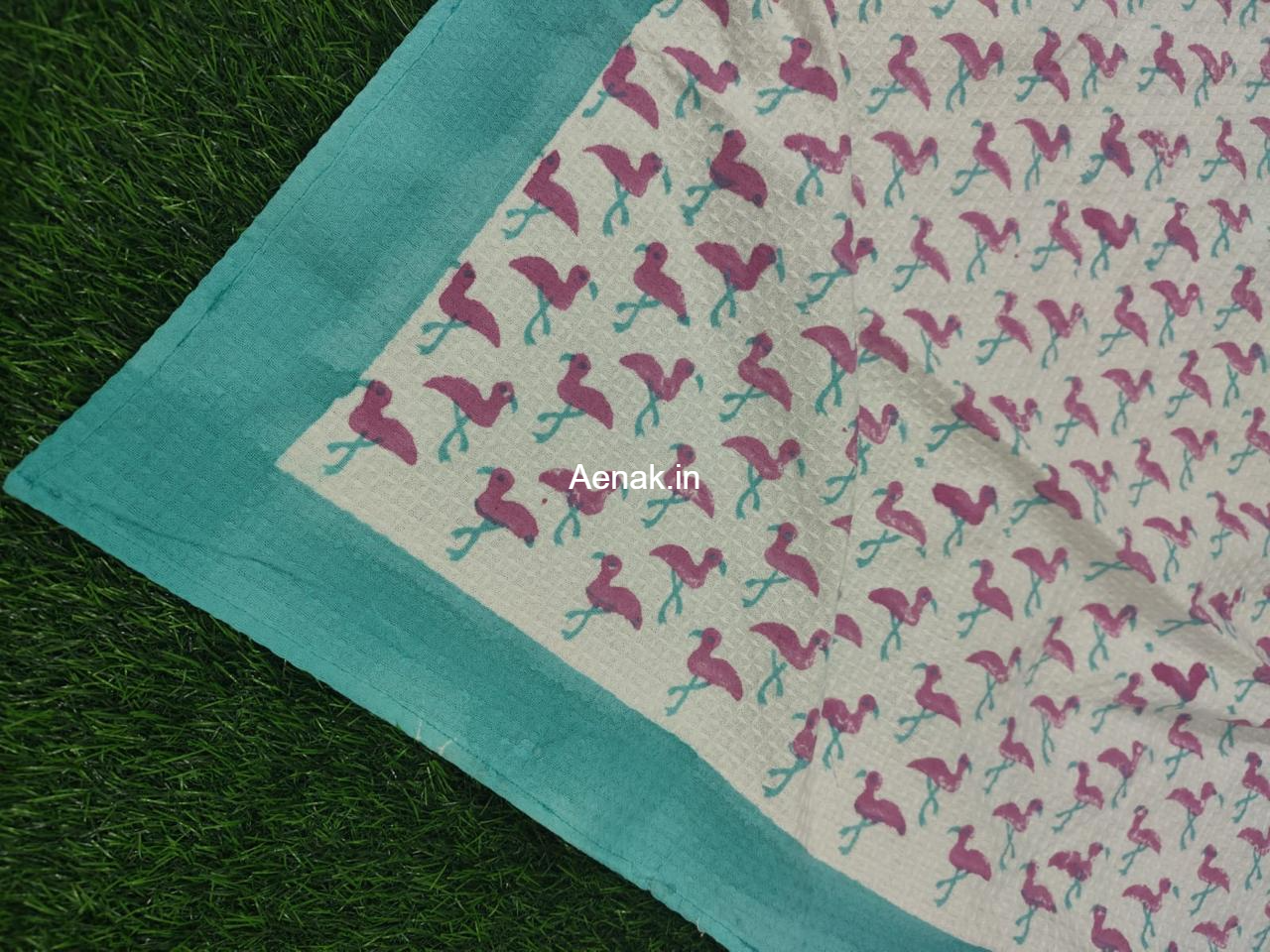 Tiny Pink Flamingo Handblock Waffle Cotton Bathing Towel