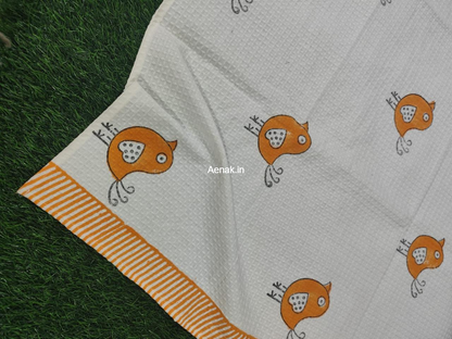Orange Sparrow Handblock Waffle Cotton Bathing Towel