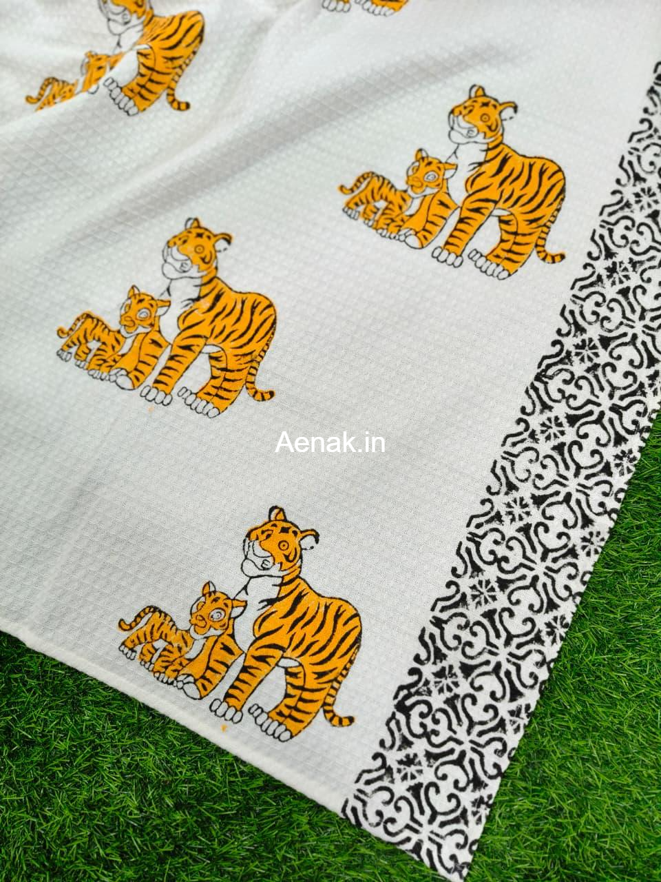 Baby Tiger Handblock Waffle Cotton Bathing Towel
