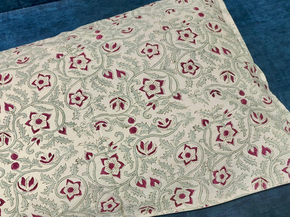 Burgundy Anaar Handblock Premium Cotton Bedsheet Set (Beige Base)
