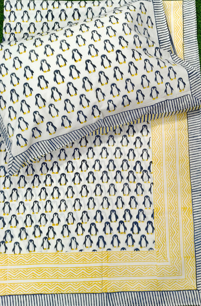 The Penguin Handblock Premium Cotton Kids Bedsheet Set