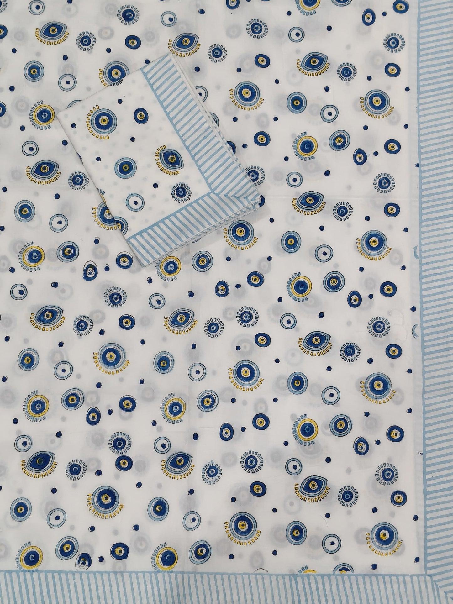 Blue Circle Handblock Premium Cotton Kids Bedsheet Set