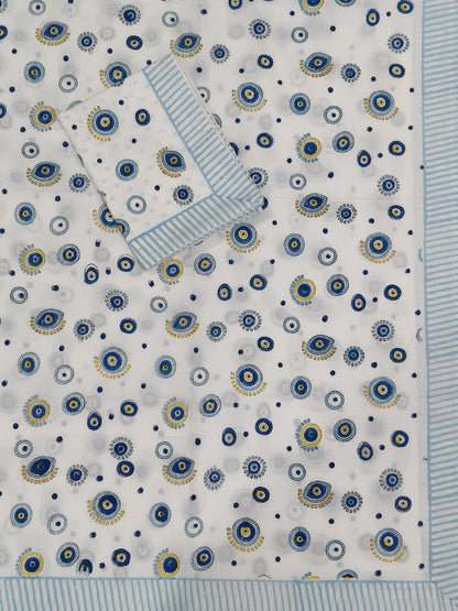 Blue Circle Handblock Premium Cotton Kids Bedsheet Set