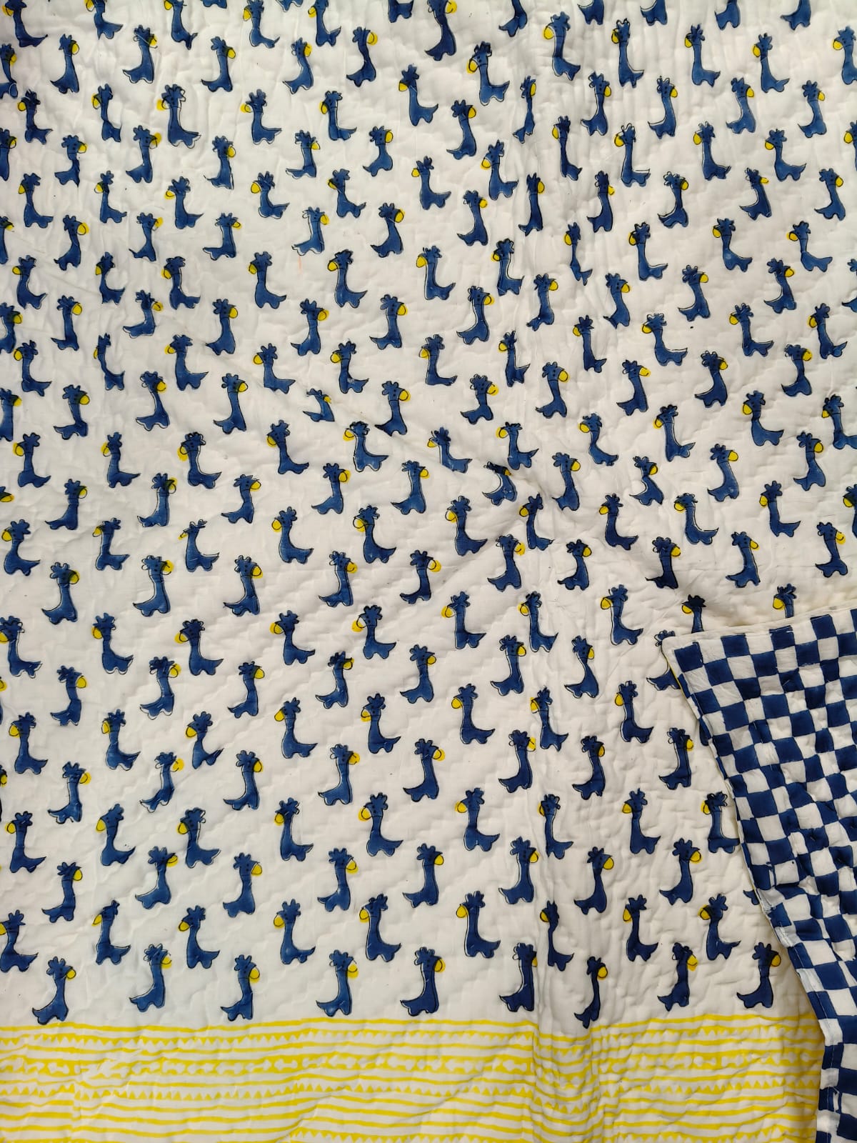 Blue Llama Handblock Reversible Mulmul Cotton Dohar Kids Blanket Set