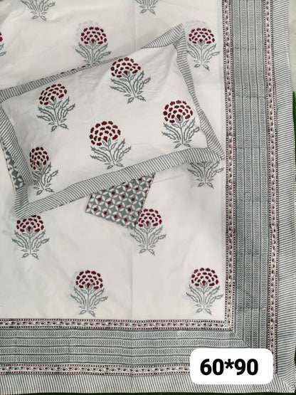 Red Marigold Handblock Premium Cotton Bedsheet Set