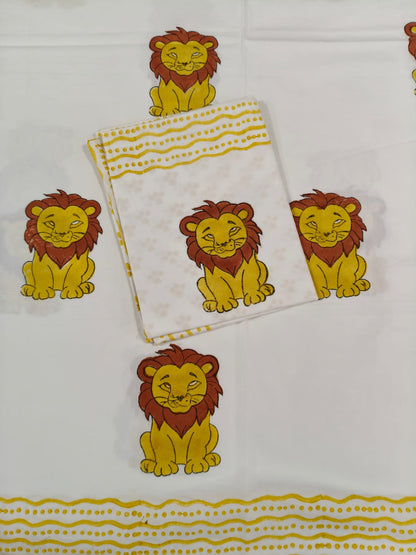 Yellow Lion Handblock Premium Cotton Bedsheet Set