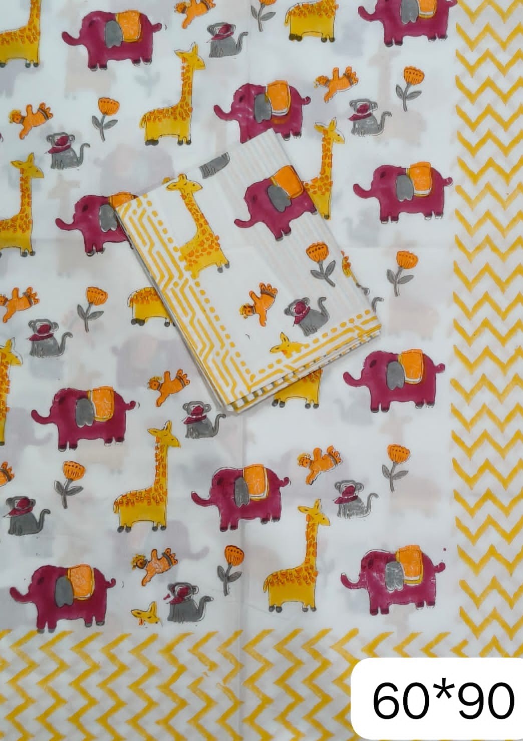Orange Giraffe Handblock Premium Cotton Bedsheet Set