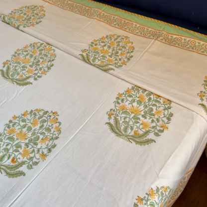 Yellow Phool Guldasta Handblock Mulmul Cotton Reversible Dohar
