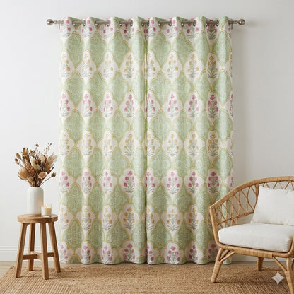Green Bhoota Handblock Curtains