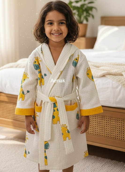 Orange Giraffe Handblock Cotton Bathrobe