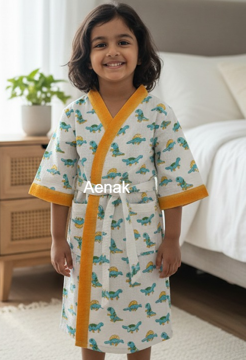 Jurassic Jammies Handblock Cotton Bathrobe