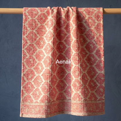 Pink Parrot Handblock Waffle Cotton Towel
