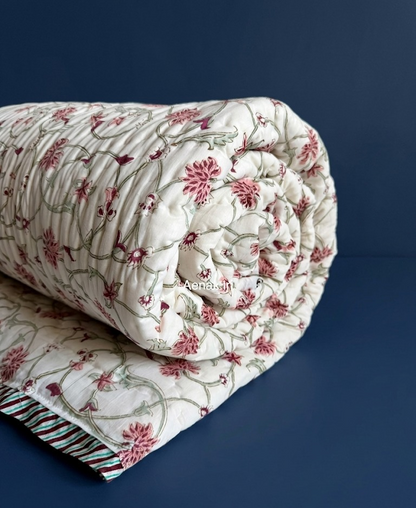 Kashmiri Boota Handblock Reversible Mulmul Cotton Quilt