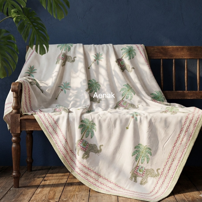 Grey Elephant Handblock Mulmul Cotton Reversible Dohar