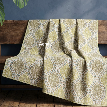 Green Jaal Handblock Mulmul Cotton Reversible Dohar