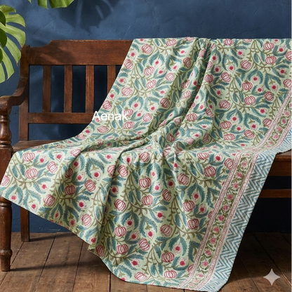 Red Anaar Jaal Handblock Mulmul Cotton Reversible Dohar