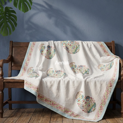 Pink Kairi Handblock Reversible Mulmul Cotton Dohar