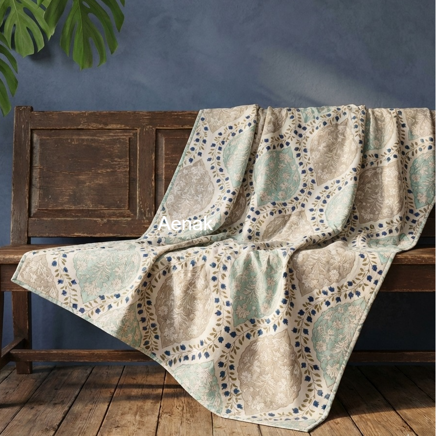 Blue Jaal Handblock Mulmul Cotton Reversible Dohar