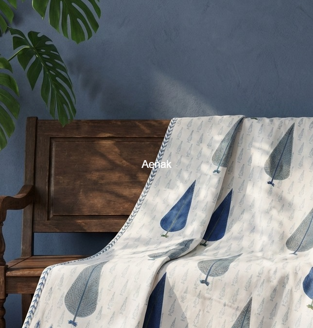 Blue Cypress Handblock Reversible Mulmul Cotton Dohar