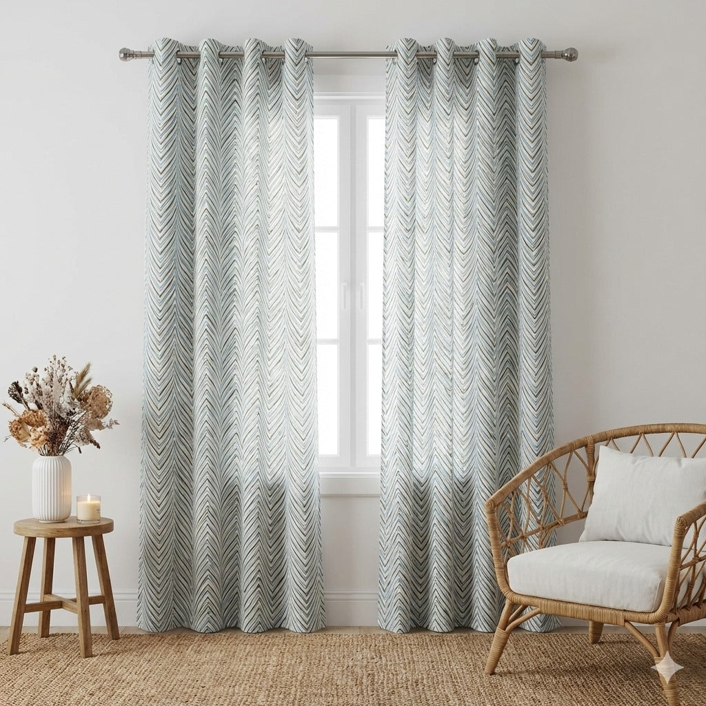 Blue ZigZag Handblock Curtains