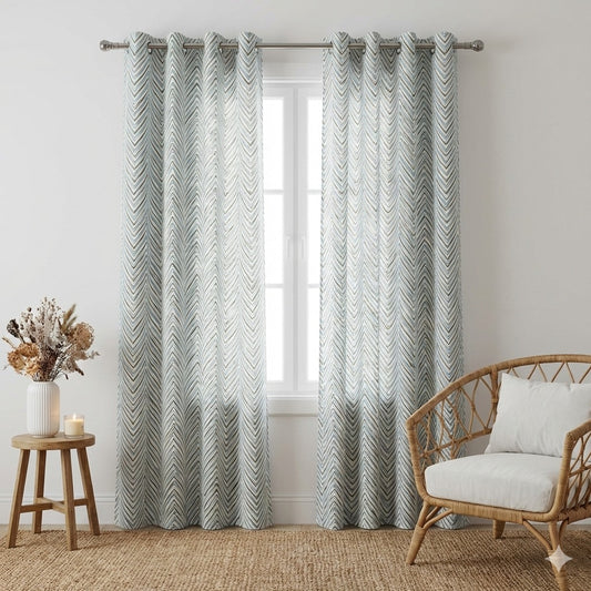 Blue ZigZag Handblock Curtains