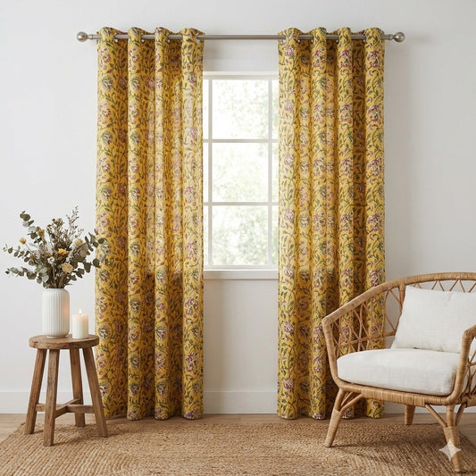 Heritage Yellow Handblock Curtains