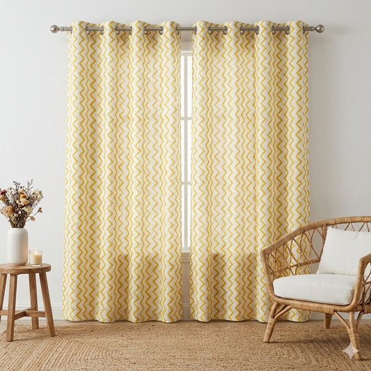Yellow Zigzag Handblock Curtains