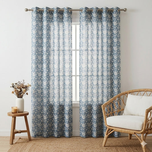Grey Floral Garden Handblock Curtains