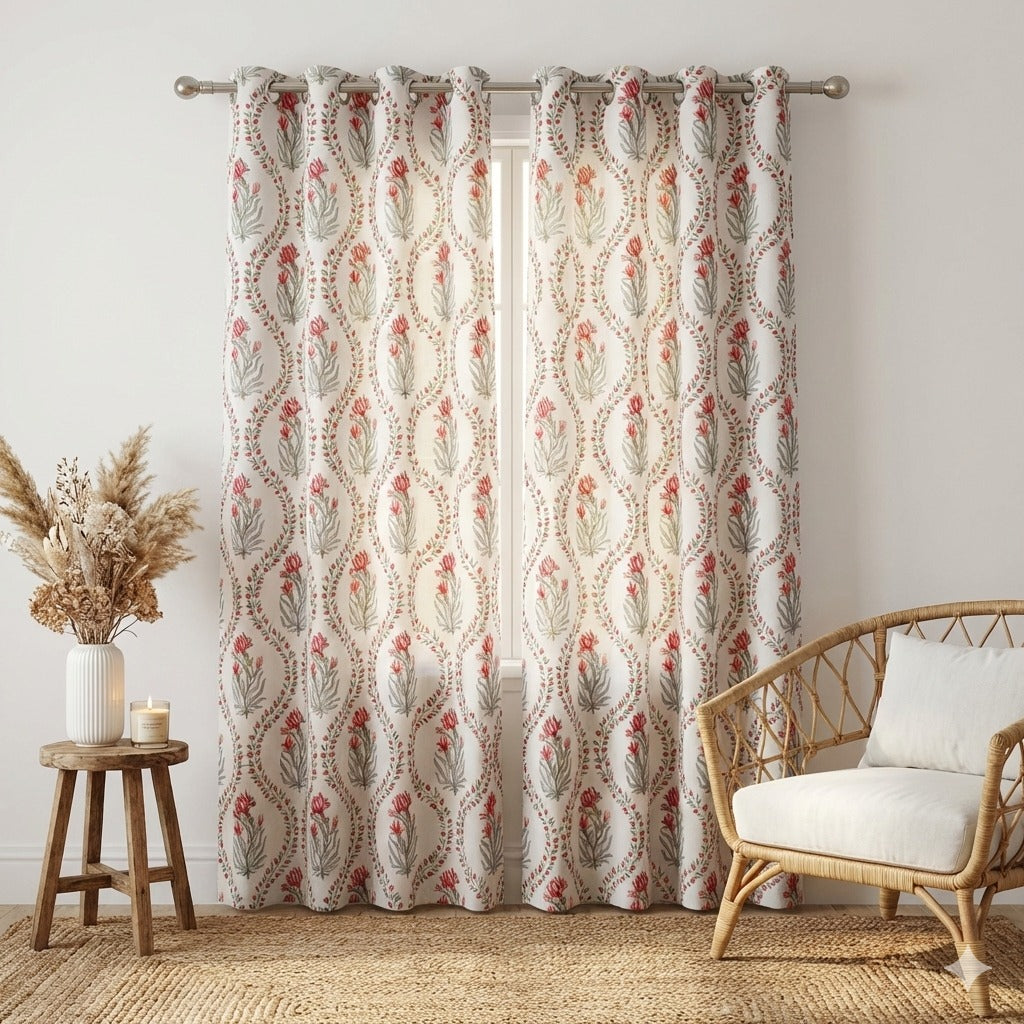 Red Lotus Handblock Curtains
