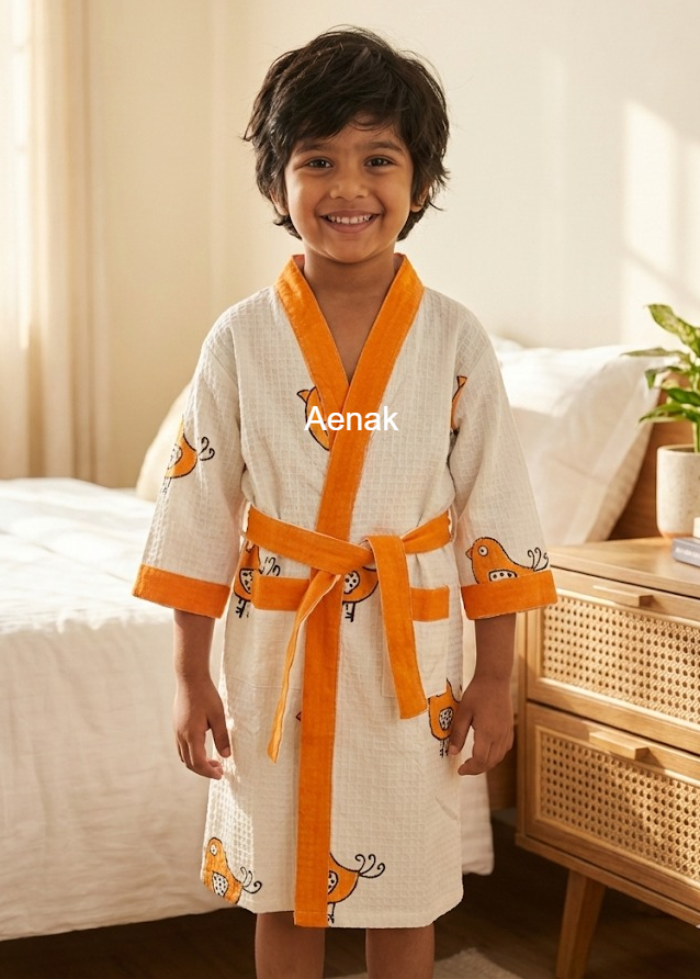 Orange Sparrow Handblock Cotton Bathrobe