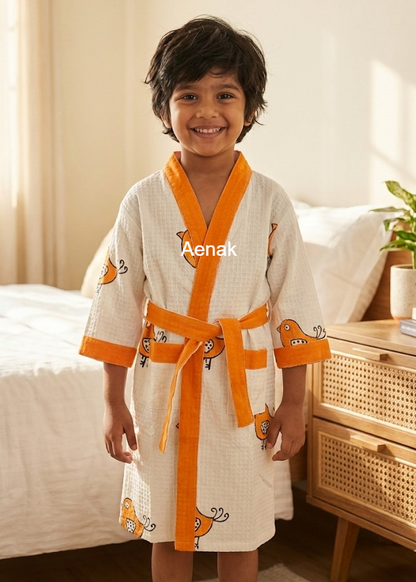 Orange Sparrow Handblock Cotton Bathrobe