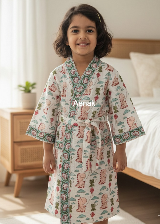 Little Jurassic Handblock Cotton Bathrobe Set
