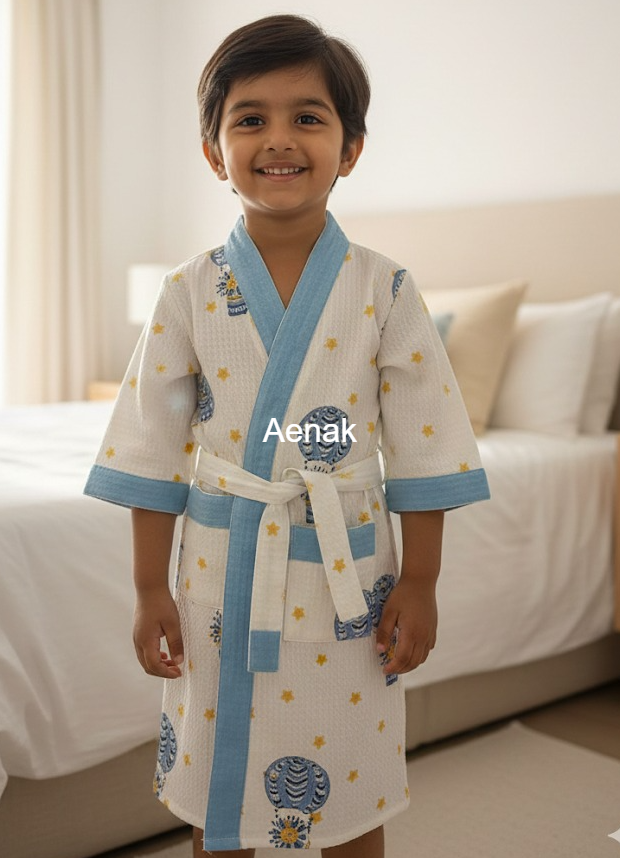 Skyward Dreams Handblock Cotton Bathrobe Set